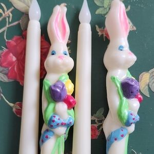 Bunny Wax Candles, Two, With Two Battery Operated Stick Candles, See Pics.